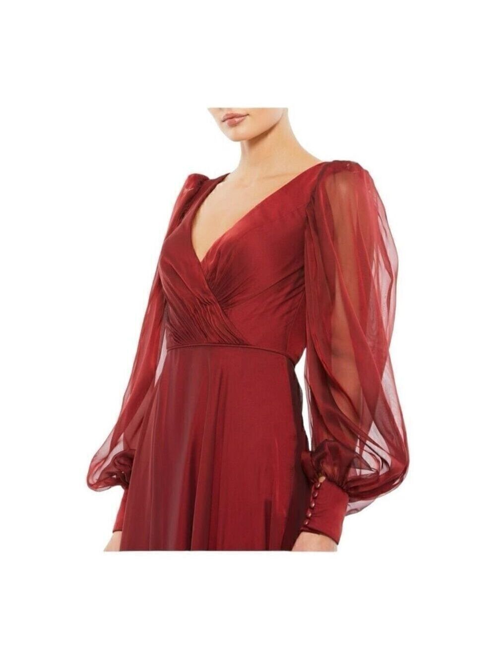 Mac Duggal Long Sleeve Modest Garnet Red Chiffon Evening Gown Size 4 - Picture 3 of 9